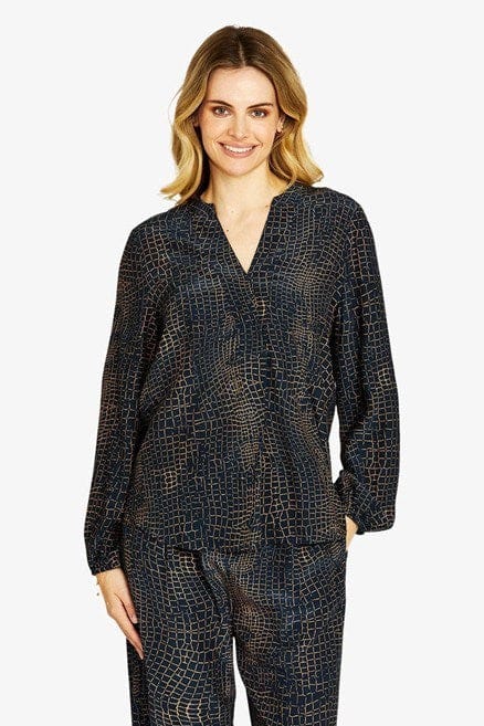 Pingpong Womens Alligator Print V Neck Blouse