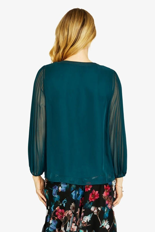 Pingpong Womens Matilda Pleated Top - Bright Teal