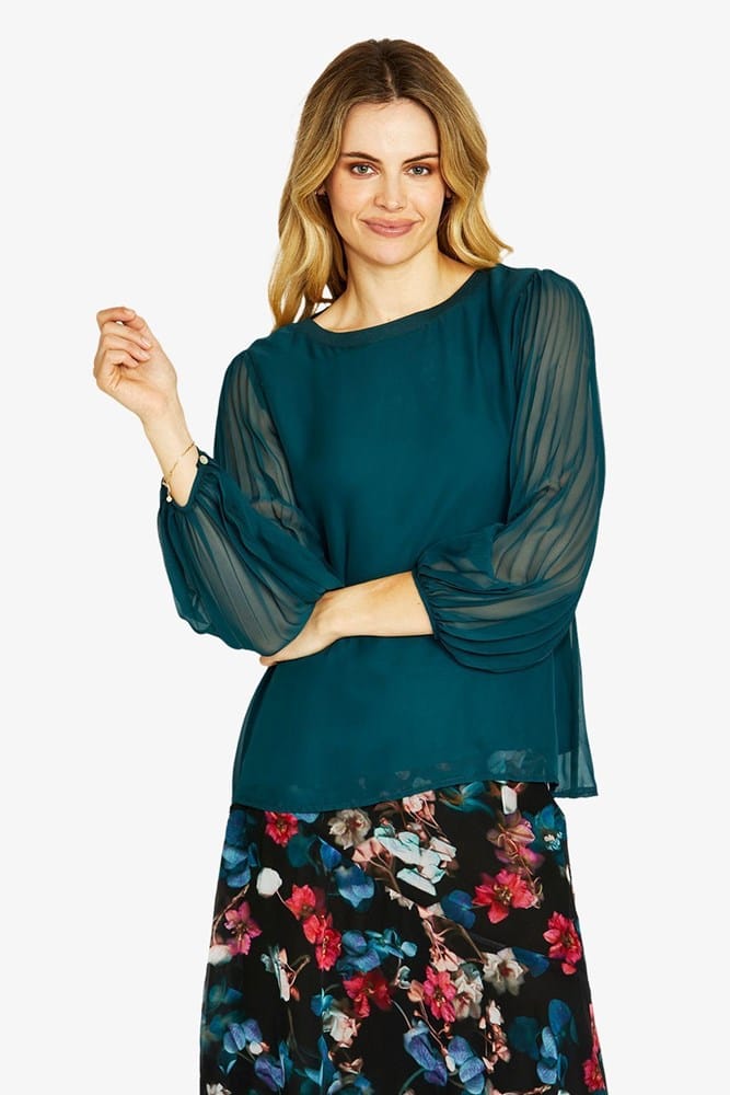 Load image into Gallery viewer, Pingpong Womens Matilda Pleated Top - Bright Teal
