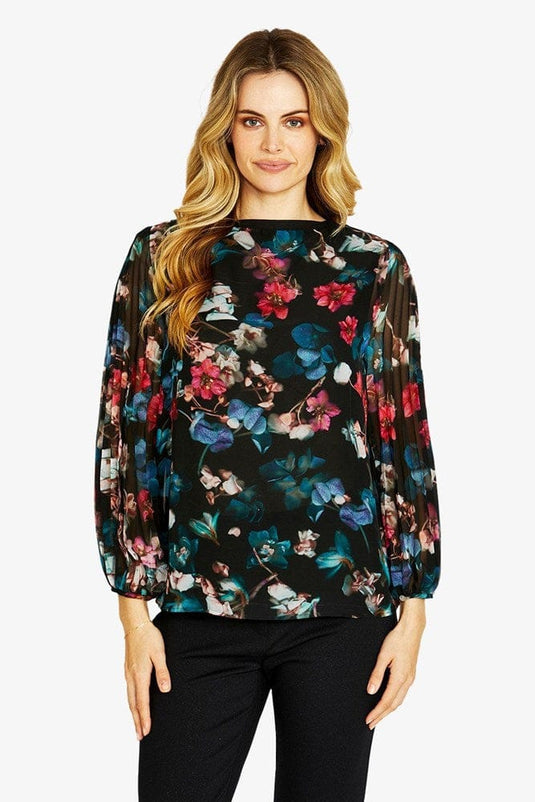 Pingpong Womens Matilda Pleated Top - Ornate Floral
