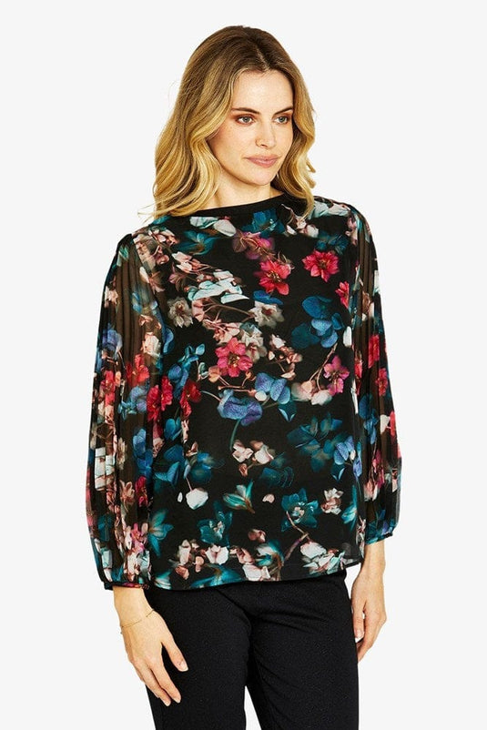 Pingpong Womens Matilda Pleated Top - Ornate Floral
