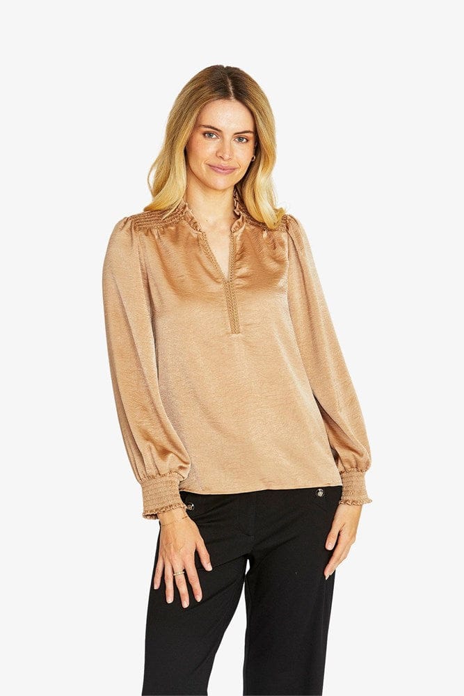 Load image into Gallery viewer, Pingpong Womens Nessa Shirred Blouse - Fawn
