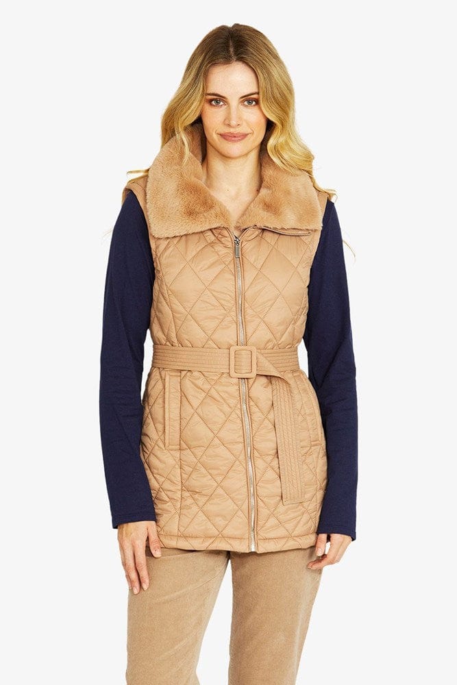 Load image into Gallery viewer, Pingpong Womens Frankie Faux Fur Collar Vest - Cashew
