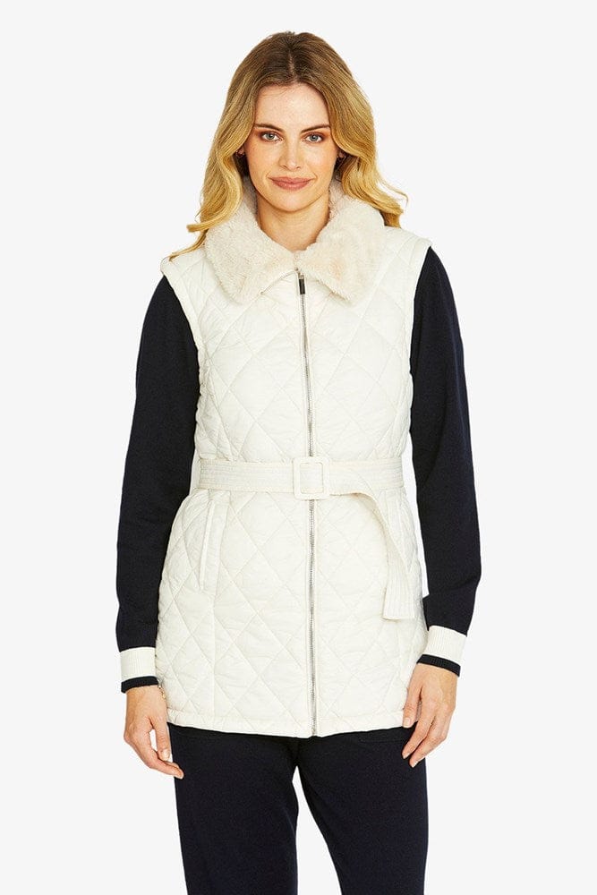 Load image into Gallery viewer, Pingpong Womens Frankie Faux Fur Collar Vest - Snow
