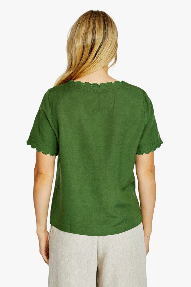 Load image into Gallery viewer, Pingpong Womens Monica Scallop Neck Short Sleeve Top - Agave
