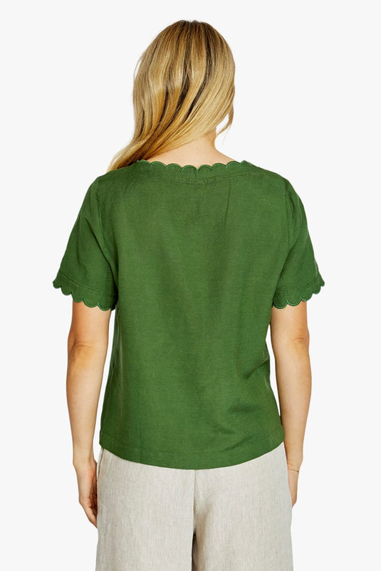 Pingpong Womens Monica Scallop Neck Short Sleeve Top - Agave