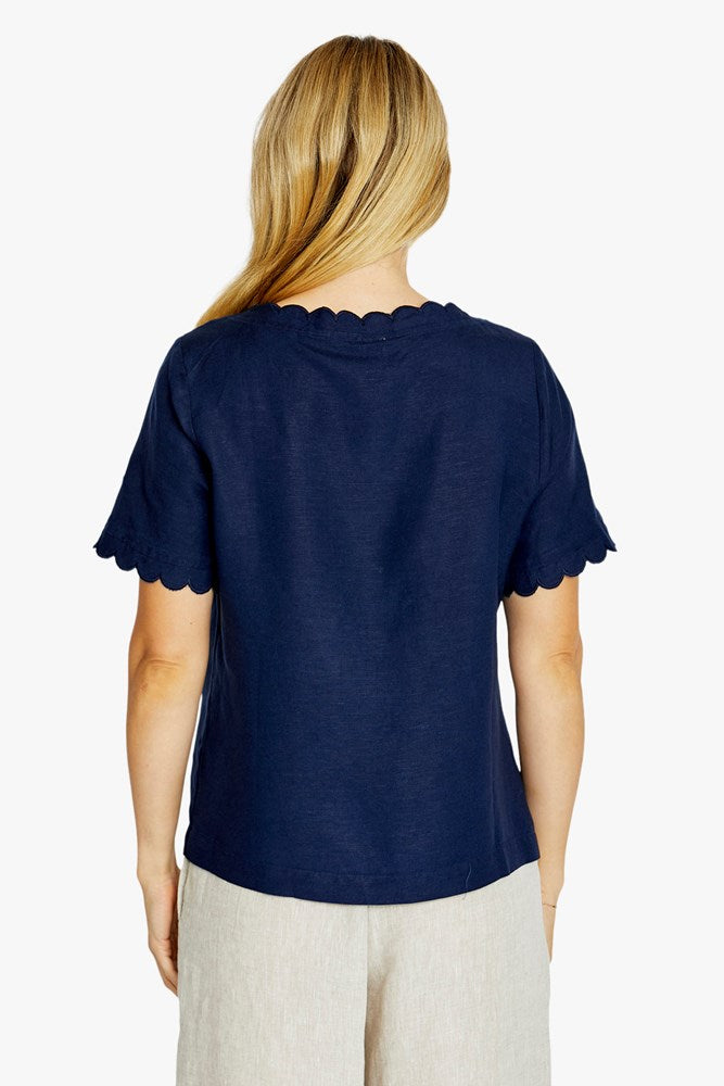 Load image into Gallery viewer, Pingpong Womens Monica Scallop Neck Short Sleeve Top - Navy
