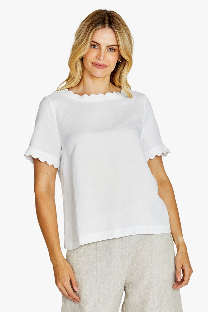 Load image into Gallery viewer, Pingpong Womens Monica Scallop Neck Short Sleeve Top - White
