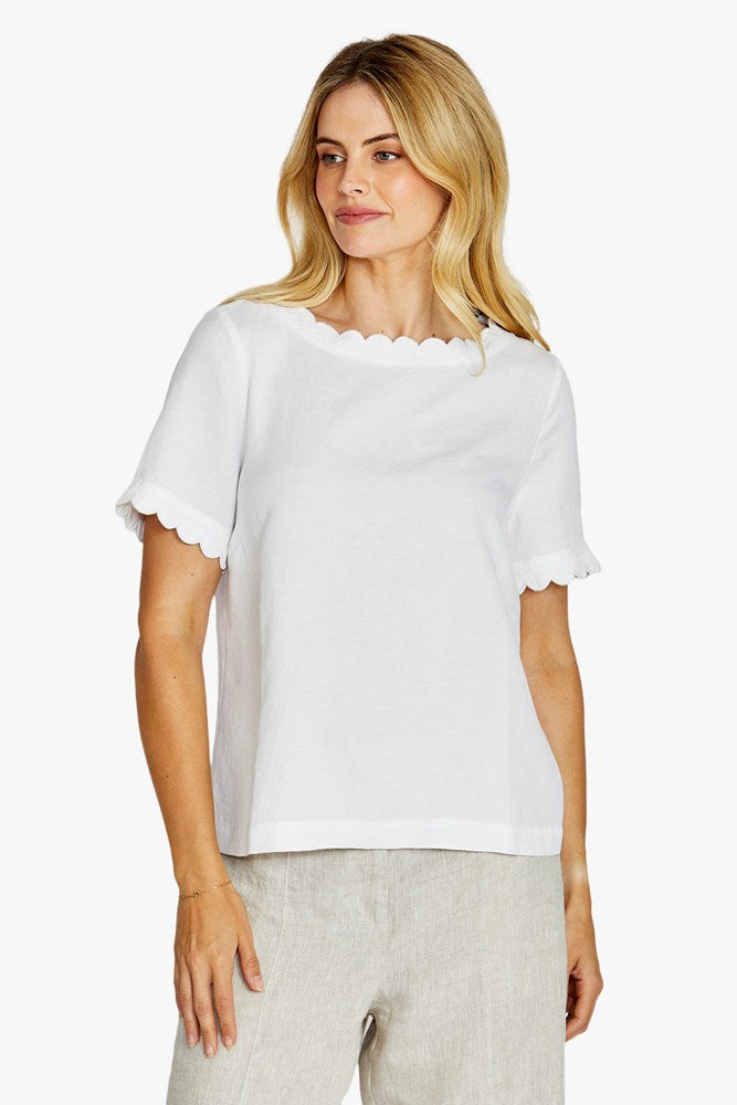 Load image into Gallery viewer, Pingpong Womens Monica Scallop Neck Short Sleeve Top - White
