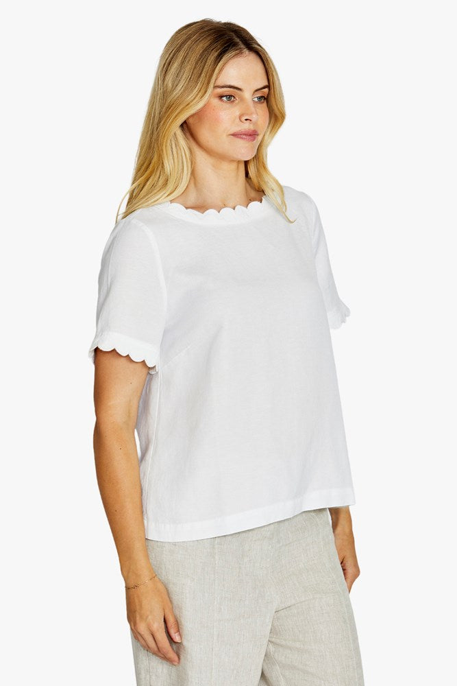 Load image into Gallery viewer, Pingpong Womens Monica Scallop Neck Short Sleeve Top - White

