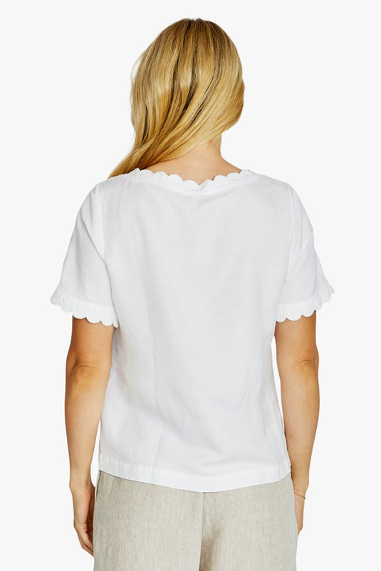 Pingpong Womens Monica Scallop Neck Short Sleeve Top - White