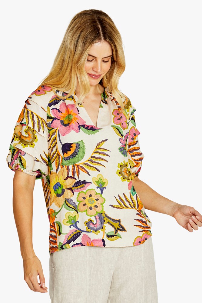 Load image into Gallery viewer, Pingpong Womens Audrey Gathered Neck Blouse - Carnival Print
