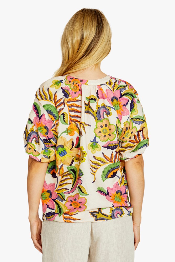 Load image into Gallery viewer, Pingpong Womens Audrey Gathered Neck Blouse - Carnival Print
