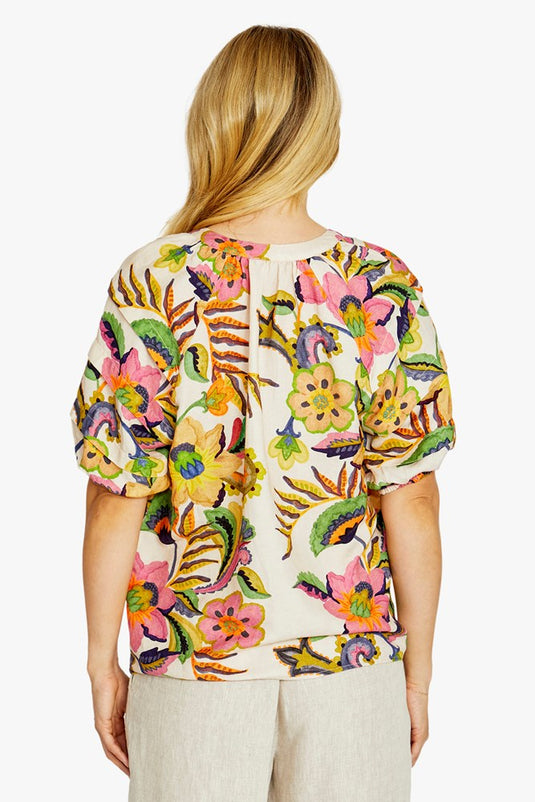 Pingpong Womens Audrey Gathered Neck Blouse - Carnival Print