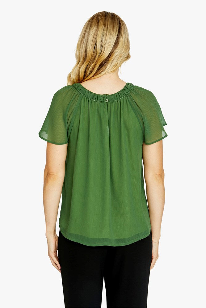 Load image into Gallery viewer, Pingpong Womens Luciana Flutter Sleeve Top - Agave
