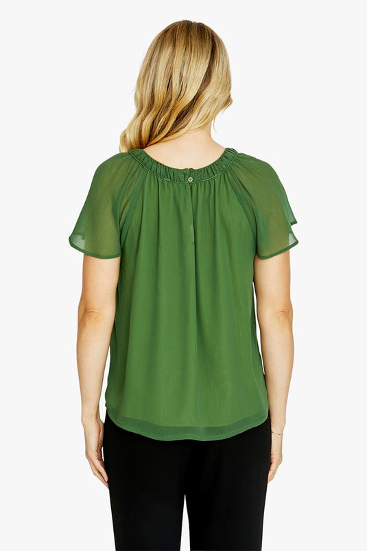 Pingpong Womens Luciana Flutter Sleeve Top - Agave