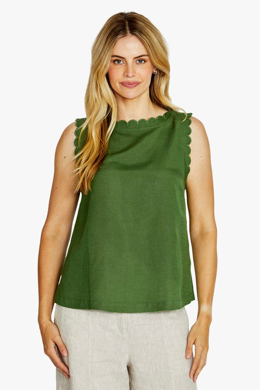 Pingpong Womens Oakley Scallop Trim Top - Agave