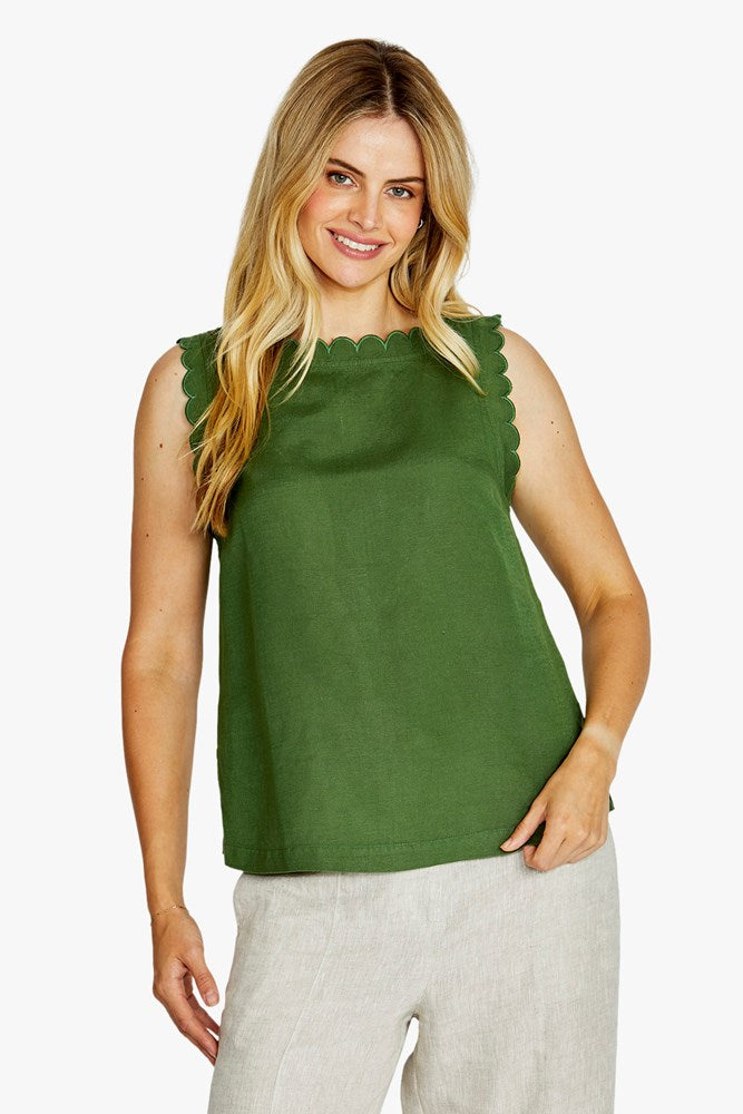Load image into Gallery viewer, Pingpong Womens Oakley Scallop Trim Top - Agave
