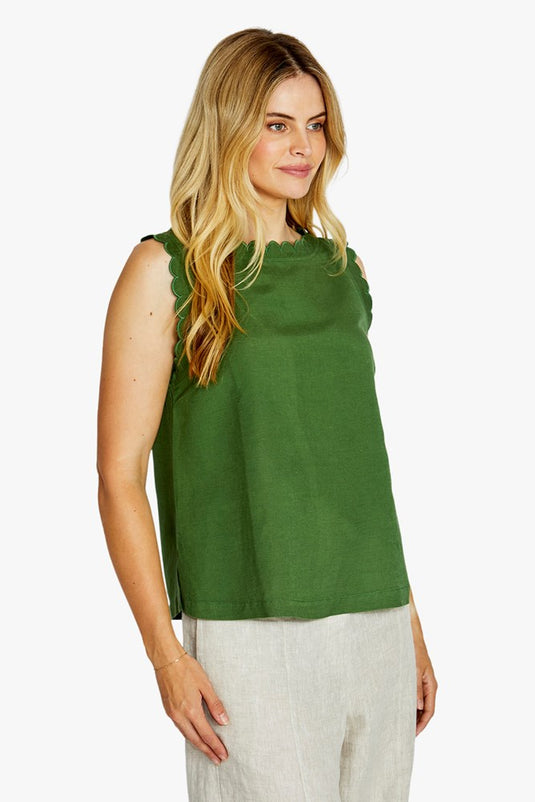Pingpong Womens Oakley Scallop Trim Top - Agave