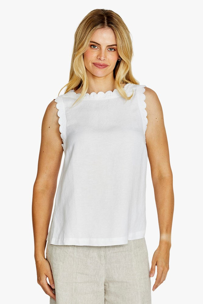 Load image into Gallery viewer, Pingpong Womens Oakley Scallop Trim Top - White
