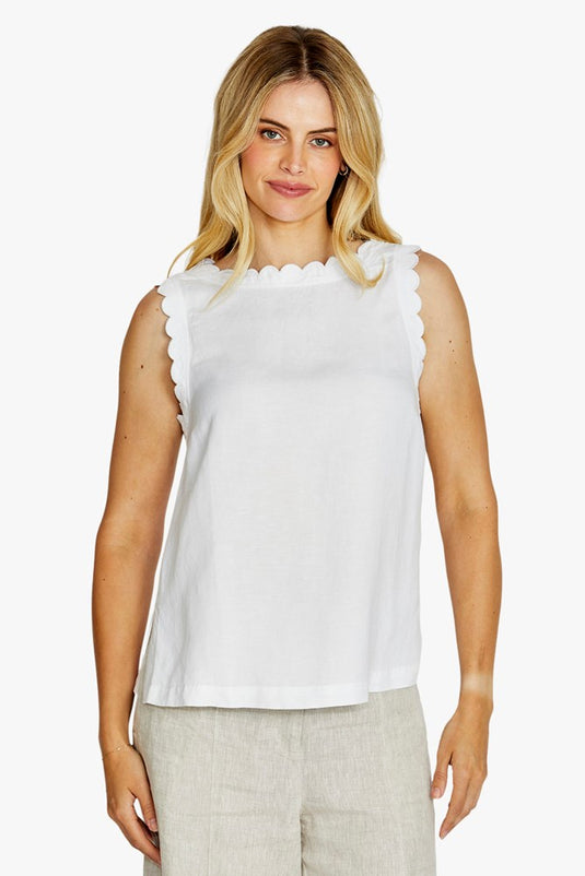 Pingpong Womens Oakley Scallop Trim Top - White