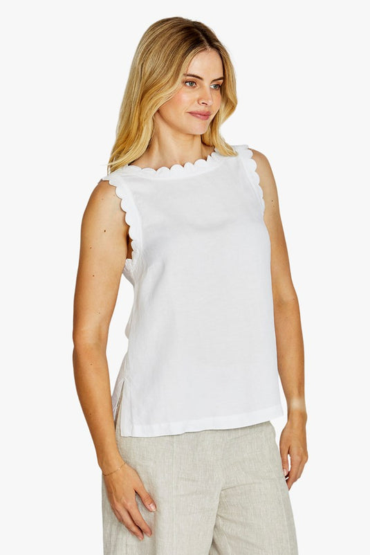 Pingpong Womens Oakley Scallop Trim Top - White