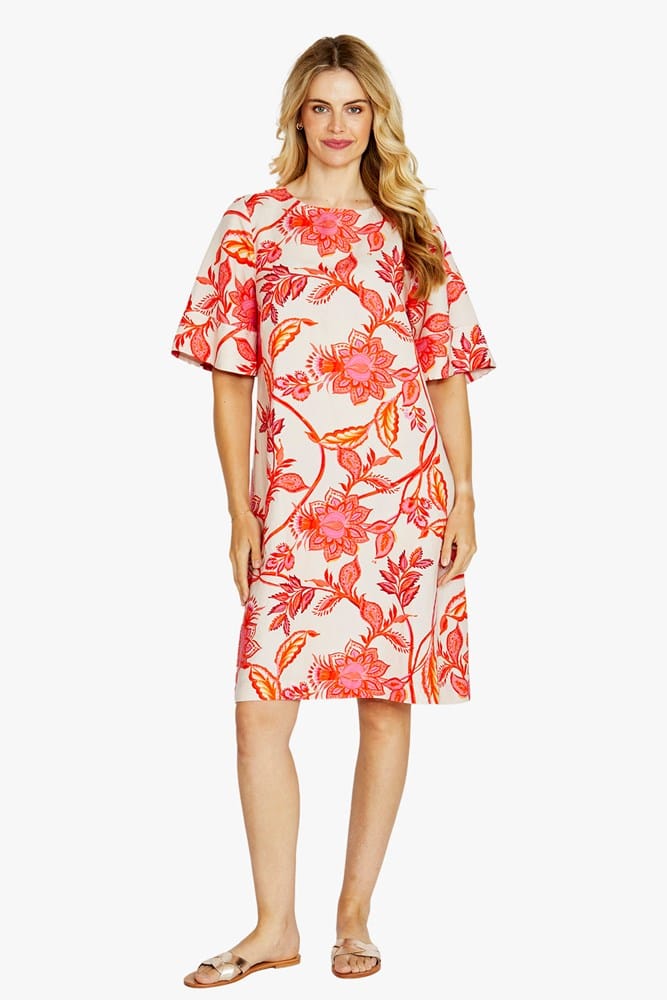 Load image into Gallery viewer, Pingpong Womens Hazel Short Sleeve Print Dress - Dahlia
