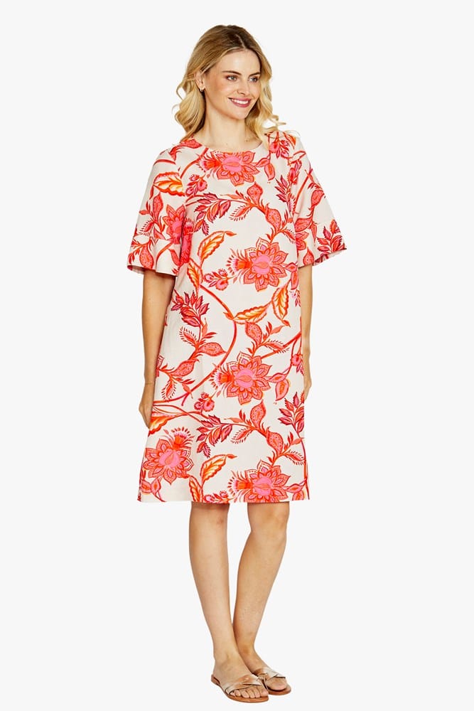 Load image into Gallery viewer, Pingpong Womens Hazel Short Sleeve Print Dress - Dahlia
