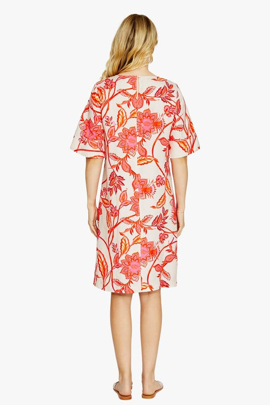 Pingpong Womens Hazel Short Sleeve Print Dress - Dahlia