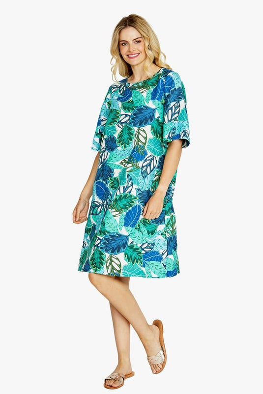 Pingpong Womens Hazel Short Sleeve Print Dress - Daintree
