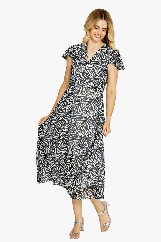 Pingpong Womens Emma V-Neck Animal Print Dress