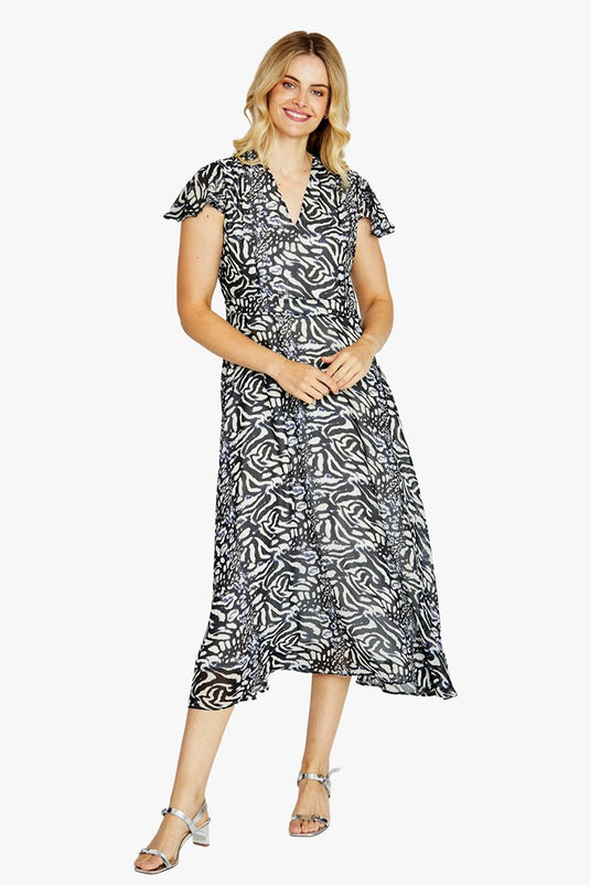 Pingpong Womens Emma V-Neck Animal Print Dress