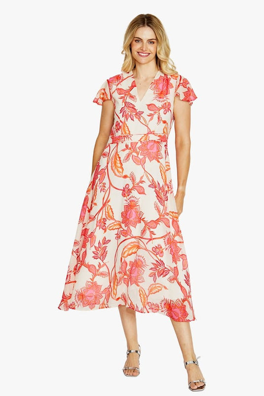 Pingpong Womens Emma V Neck Print Dress - Dahlia