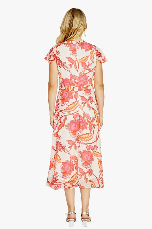 Pingpong Womens Emma V Neck Print Dress - Dahlia