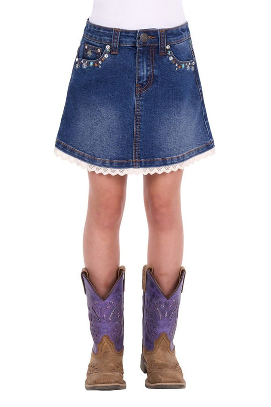 Pure Western Girls Bronte Lace Trim Denim Skirt