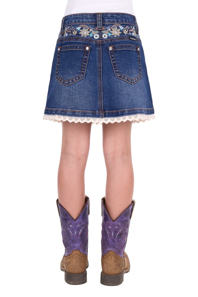 Load image into Gallery viewer, Pure Western Girls Bronte Lace Trim Denim Skirt
