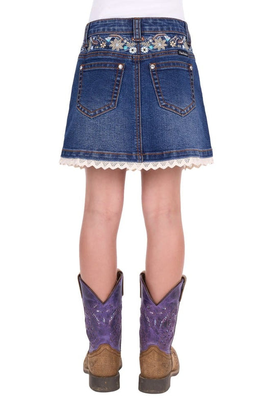 Pure Western Girls Bronte Lace Trim Denim Skirt