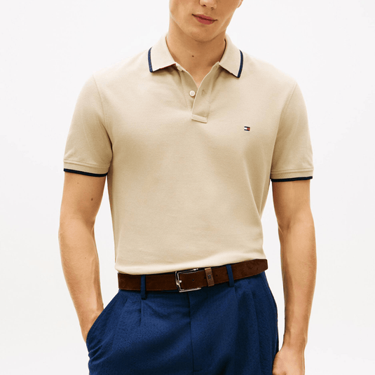 Tommy Hilfiger Mens Pique Undercollar Polo - Sandalwood