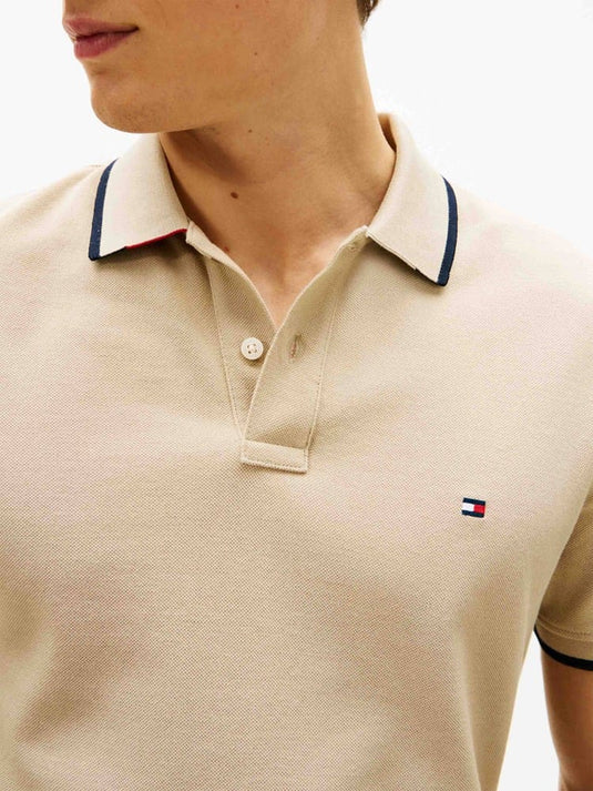 Tommy Hilfiger Mens Pique Undercollar Polo - Sandalwood