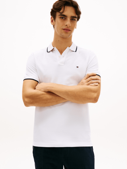 Tommy Hilfiger Mens Pique Undercollar Polo - White