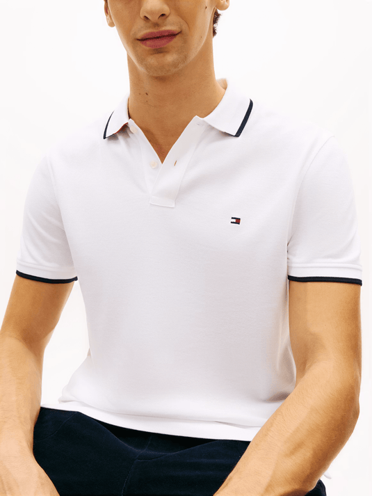 Tommy Hilfiger Mens Pique Undercollar Polo - White