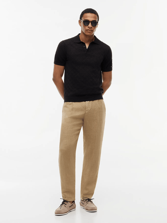 Tommy Hilfiger Mens Pointelle Pattern Polo - Black