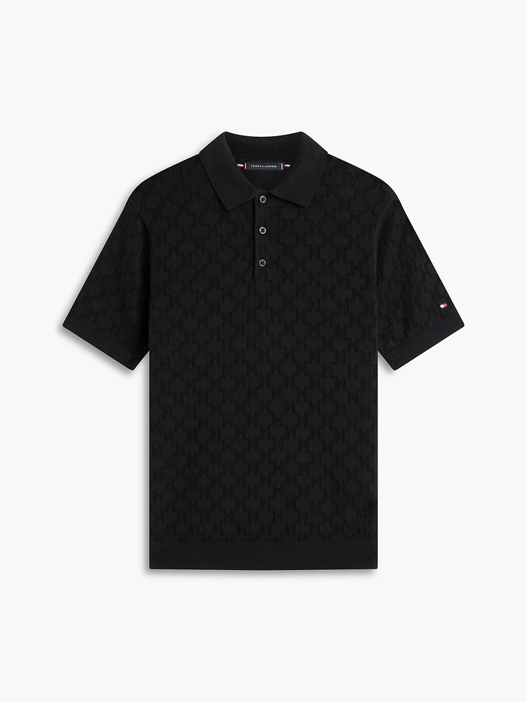 Load image into Gallery viewer, Tommy Hilfiger Mens Pointelle Pattern Polo - Black
