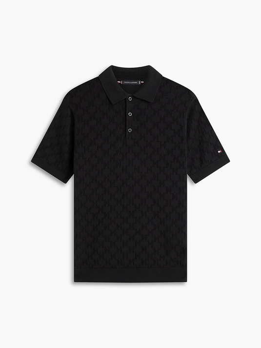 Tommy Hilfiger Mens Pointelle Pattern Polo - Black