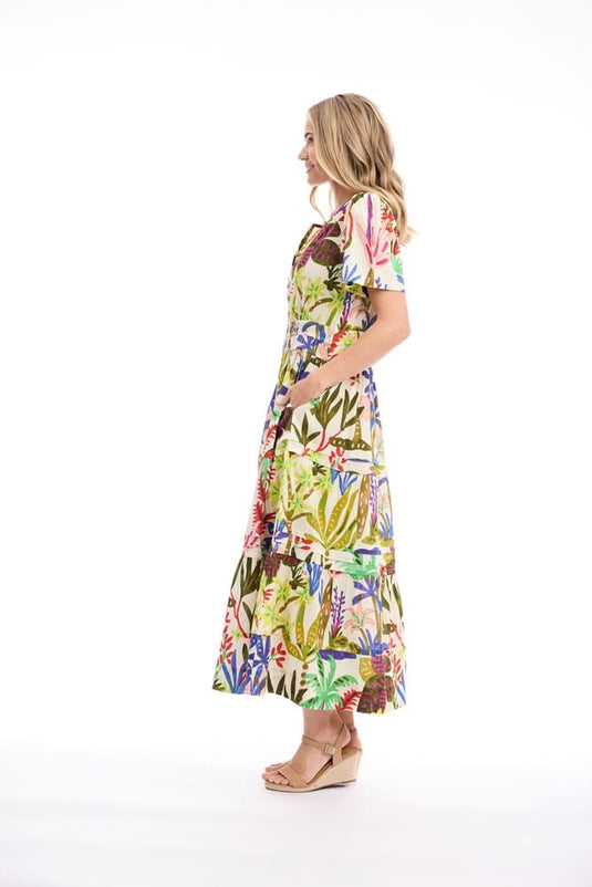 Orientique Womens Paloma Dress Maxi Short Sleeve