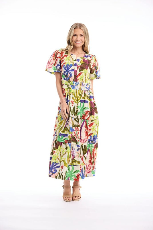 Orientique Womens Paloma Dress Maxi Short Sleeve