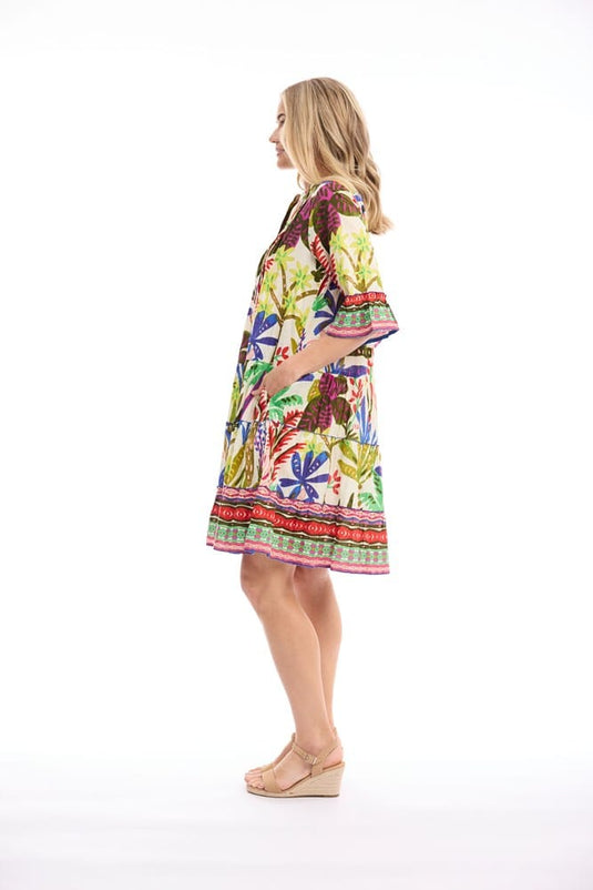 Orientique Womens Paloma Dress Buttonthrough 3/4 Sleeve