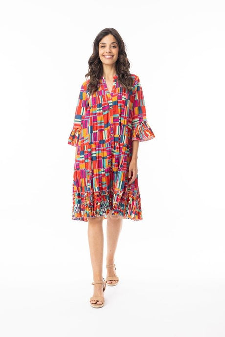 Orientique Womens Peru Dress Layers Frill Sleeve