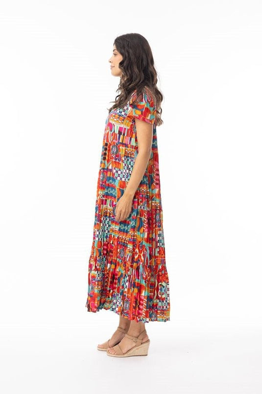 Orientique Womens Peru Dress Midi Layers Square Neckline