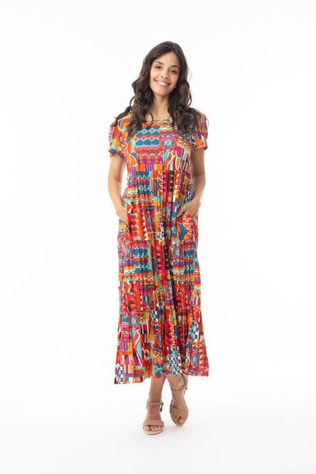 Orientique Womens Peru Dress Midi Layers Square Neckline